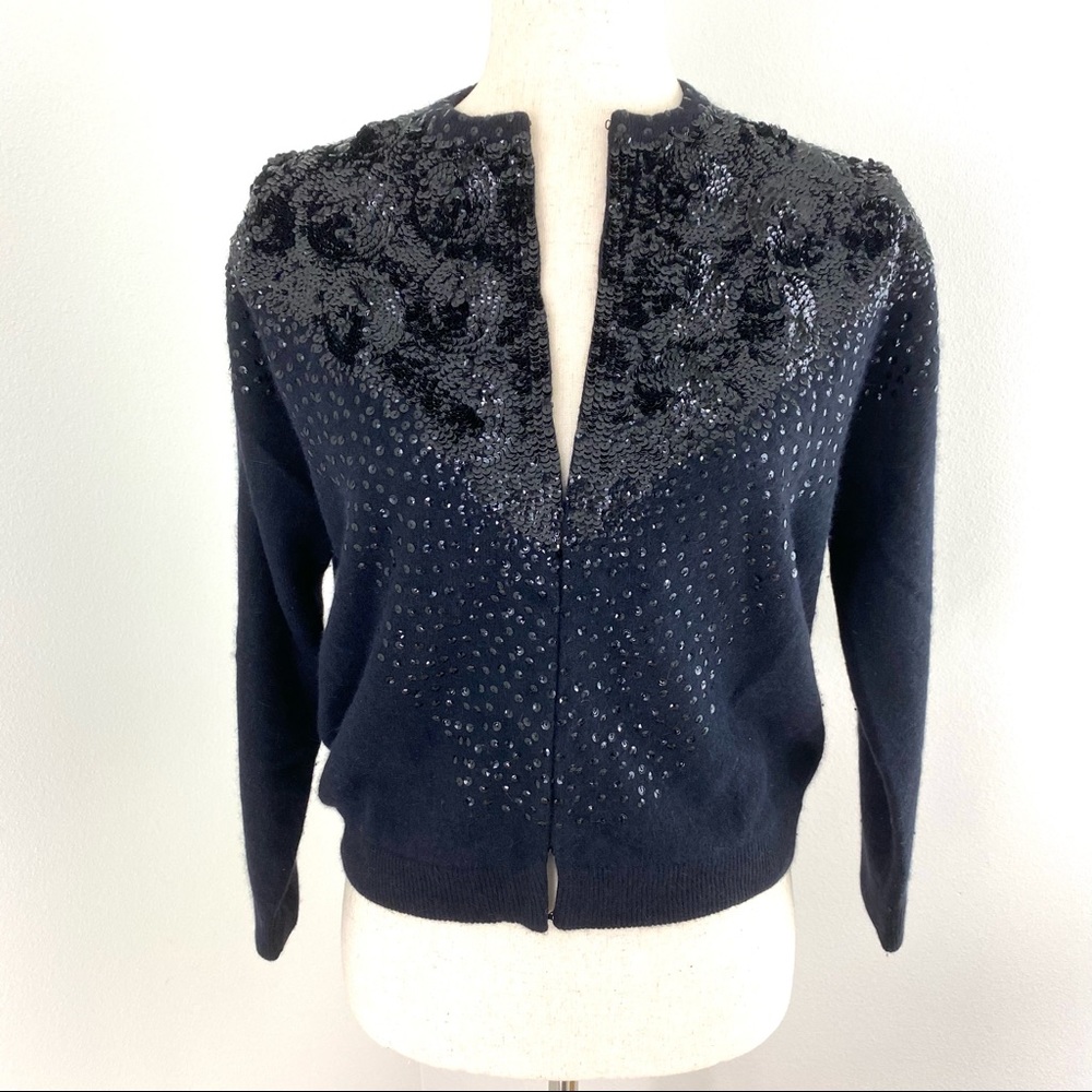 Vintage The May Co rare angora blend black sequined cardigan sweater jacket
